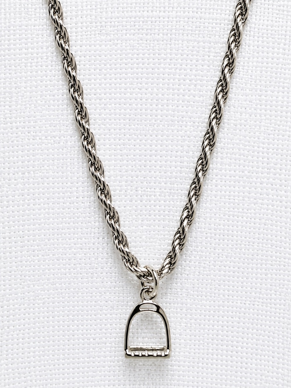 Sterling Silver Rope Chain Necklace with Stirrup Charm
